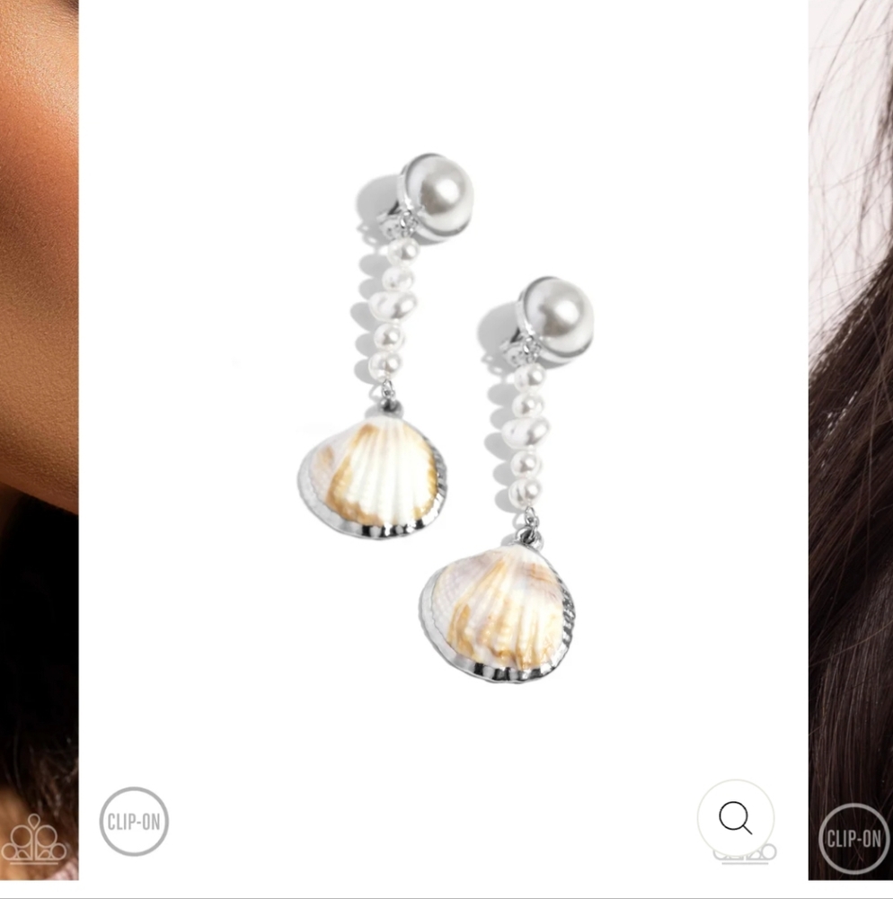 Clip-on Earrings Oceanic Occasion - White Pearl Silver